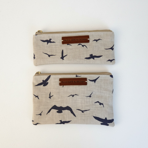 Seagull, Navy on Stone Zipper Pouch