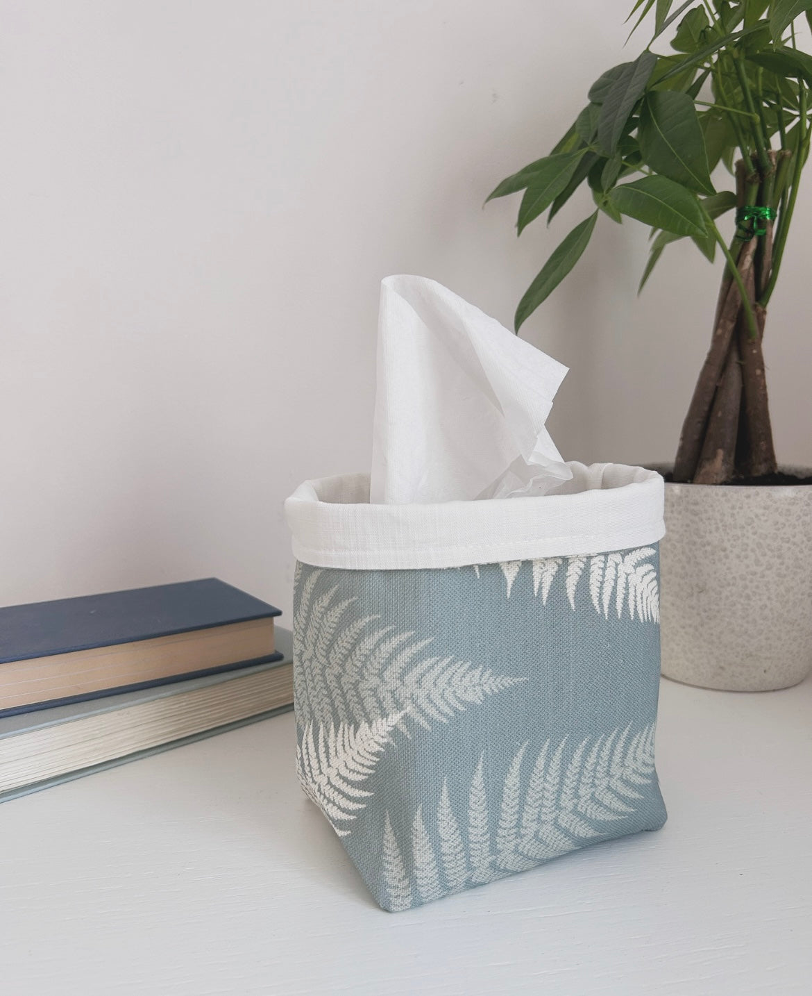 Fabric Pot ~ Ferns in Soft Teal