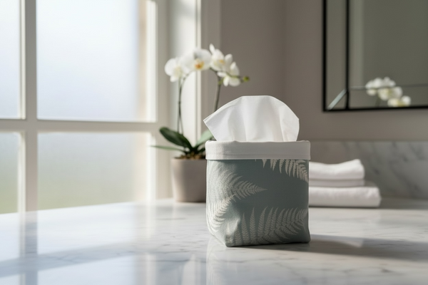 Fabric Pot ~ Ferns in Soft Teal