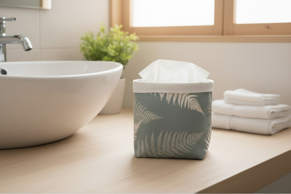 Fabric Pot ~ Ferns in Soft Teal