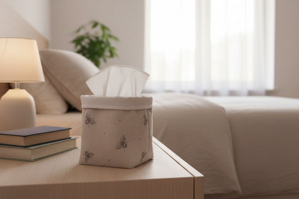 Fabric Pot ~ Busy Bees Mink Grey