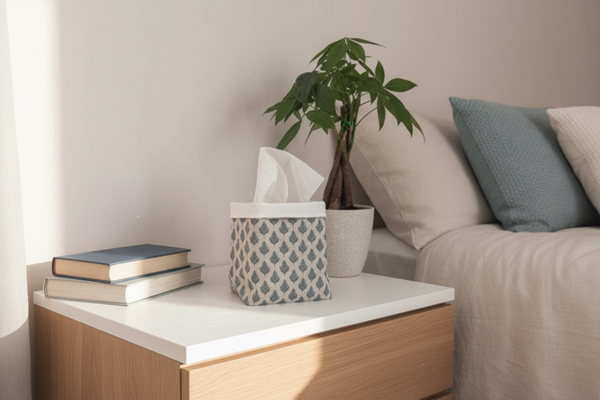 Fabric Pot ~ Chervil, Villandry Blue on Stone