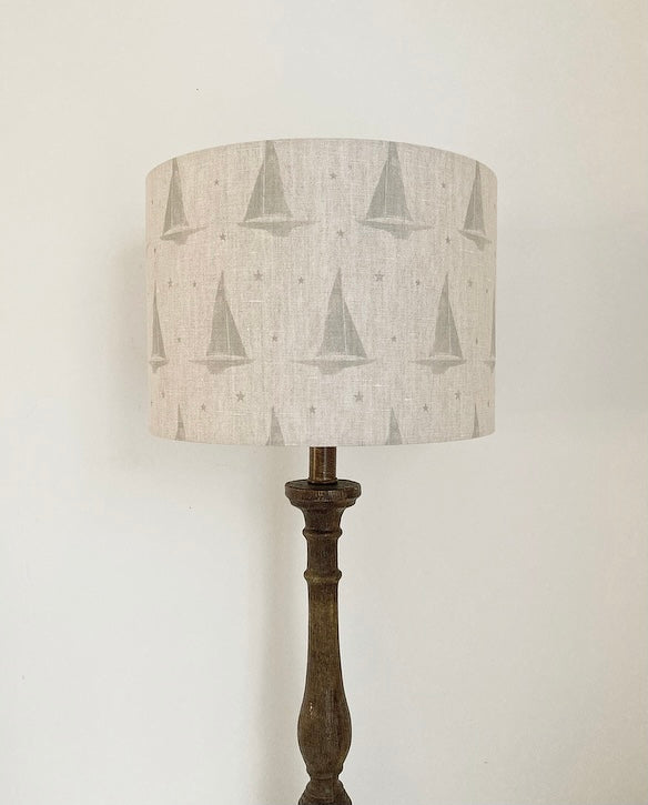 Peony & Sage Yacht Club Linen Lampshade -  French Shutter Grey on a Stone Background