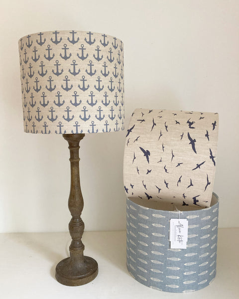 Peony & Sage Seagull Linen Lampshade - Navy on Stone