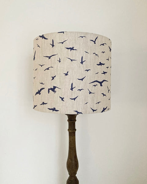 Peony & Sage Seagull Linen Lampshade - Navy on Stone