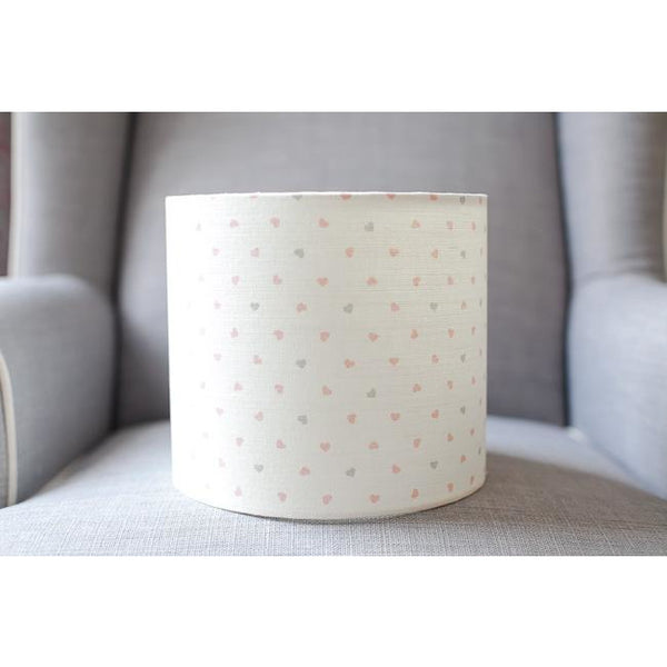 Olive & Daisy Hearts Linen Lampshade - Pink and Grey Colored Hearts on Cream Background