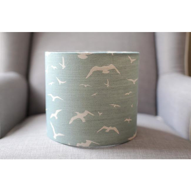 Peony & Sage Seagull Linen Lampshade - Oatmeal Seagulls on a Stone Blue Background