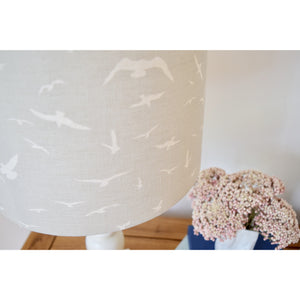 Peony & Sage Seagull Linen Lampshade - Ivory Seagulls on a Gustavian Grey background