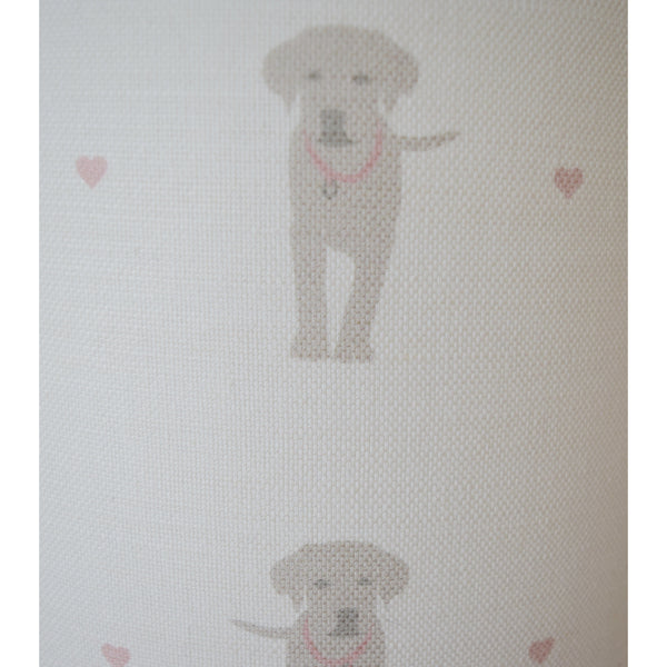 Olive & Daisy Puppy Love Linen Lampshade - Sand Colored Puppies on Cream with Pink Hearts