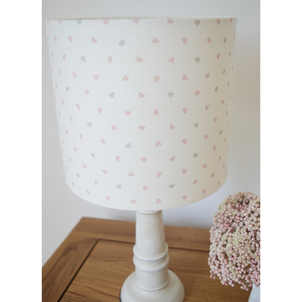 Olive & Daisy Hearts Linen Lampshade - Pink and Grey Colored Hearts on Cream Background