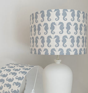 Peony & Sage Seahorses Linen Lampshade - Gustavian Blue Positive on Cream